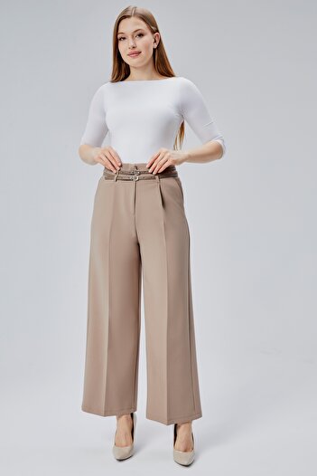 HANIMCA GİYİM Çift Kemer Modelli KIışlık Yüksek Bel Yandan Cepli Likralı Pantalon