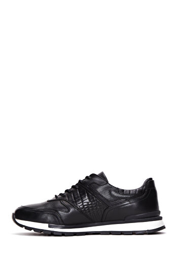 Derimod Black Leather Men's Sneakers - Lace-up, Casual, 24WFD 610114
