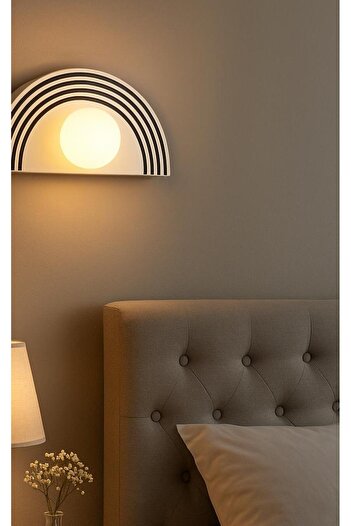 VENON Half Moon White Black Striped Wall Lamp Stainless Metal Sconce 15 cm Globe Glass Hotel Lighting