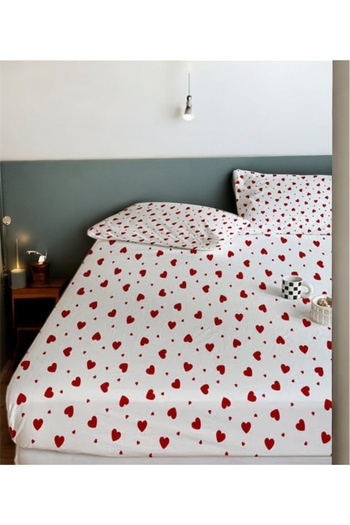 She&Co Double Size Rubberized Bed Sheet Set - 3 Pieces |   Heart