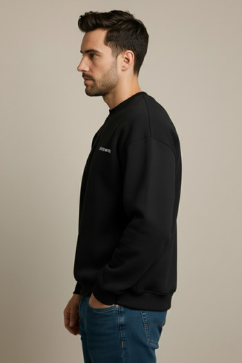 JUSTEVER Ανδρικό φούτερ Crew Neck Κεντημένο Raised Fleece Εσωτερικό Μαύρο - Volar