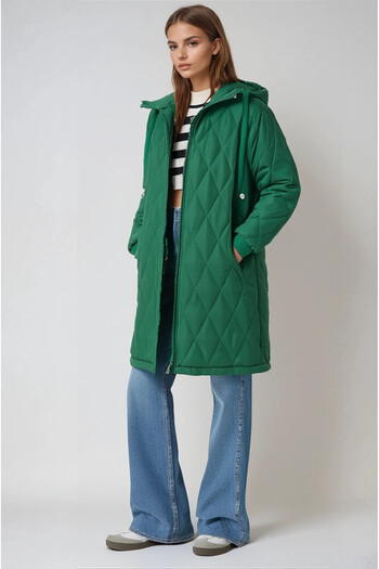 hazelin Women's Emerald Green Quilted Long Puffer Coat HZL22W-BD151381