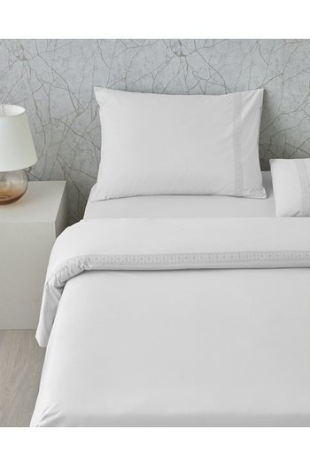 English Home Lace Elegance Kopanakili Perkal Single Duvet Cover Set 160X220 cm White