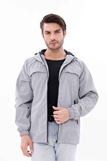 freemen Men's Light and Durable Stylish Seasonal Water and Windproof Raincoat with Light Gray Hood Nova Fabric