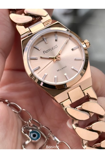 Ferrucci Rose Renk Çelik Kordon Su Geçirmez Garantili Kol Saati Bileklik