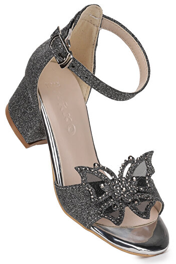 KARAMAZI Zete Sand Glitter Girls' 4 cm Heeled Sandals Evening Dress Shoes