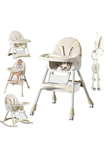 Smart Vibe Scaun de Masă Pliabil 4în1 KinderVibe™ Alb/Gri cu Tavă, Husă Lavabilă, Roti, Siguranță 5 Puncte