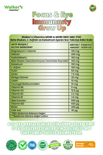 Walkers Focus Eye Kids Şurup ( Sitikolin, Lutein , Beta Glukan)