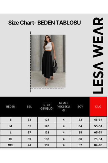 Lesa Wear Puf Scuba Kloş Lastikli Uzun Etek