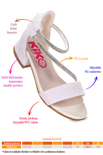 Kiko Kids Yada Sand Glitter Baby Girl 2 cm Heeled Sandals Evening Dress Shoes