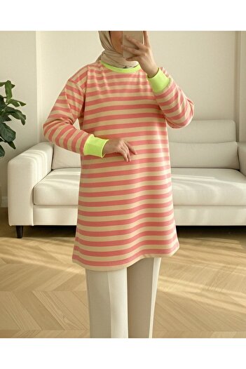 Modamorfo Bunt gestreifter Rundhals-Sweat – Orange