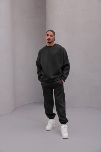 The Champ Clothing Men's Oversize Tracksuit Set Basic Smoked – Crew Neck, Elasticated Legs, 3 Thread Ribbed