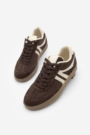 Marjin Women's Sneaker Lace-Up Flat Sole Sports Shoes Tiyone Brown Suede