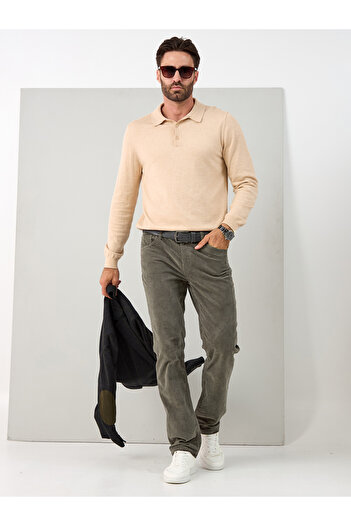 muzzo jeans Regular Fit Haki Kadife Pantolon