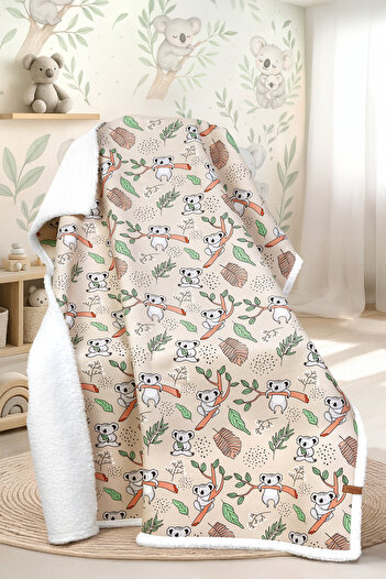 HAMUR Fluffy Baby Blanket 80X100 cm Koala Swaddle Stroller Double-Sided Sheep Hair Blanket 100X80