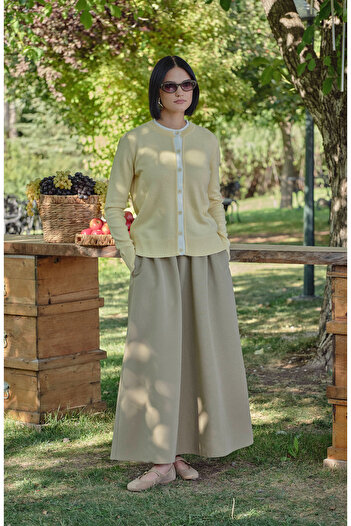 Fatma Atasoy Drawstring Soft Khaki Thick Trench Skirt