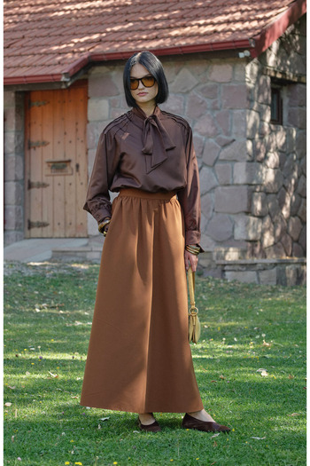 Fatma Atasoy Drawstring Tan Thick Trench Skirt