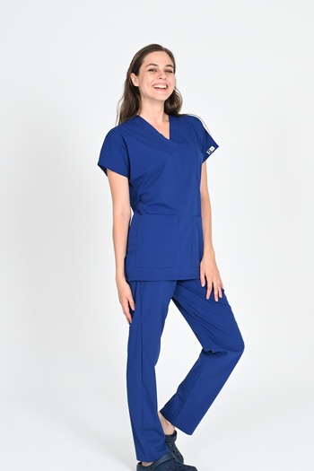 BAŞAK Unisex Saks Cotton Lycra Bat Sleeve Nurse and Doctor Jersey Set - Hospital Uniform