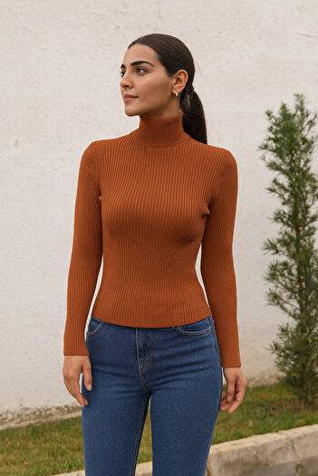 ECK MODA Women's Half Turtleneck Full Lycra Stretchy Knit Sweater