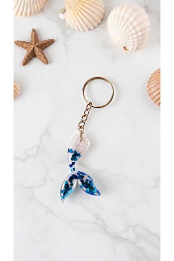 VRHediye Epoxy Mermaid Model Blue Glitter Keychain