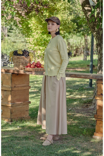 Fatma Atasoy Drawstring Milk Coffee Trench Skirt