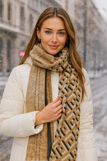 FELLMENS Ecru Ethnic Patterned Women's Shawl