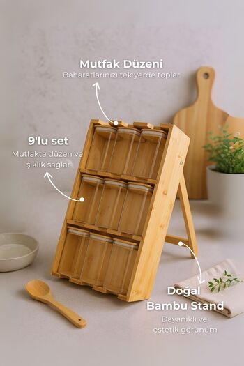Bambum Wessam - 9 Piece 3 Tier Spice Rack Set