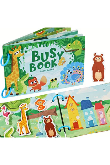 Toyska Carte educativă cu autocolante reutilizabile Busy Book - Animale, 10 activități