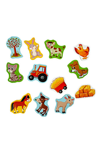 Toyska Puzzle Montessori din lemn, Fermă în limba română, 12 piese, multicolor