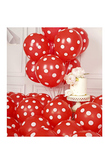 Toyska Set 10 Latex Balloons, Party Model with Dots, 30 cm, White and Red, 2.8 g