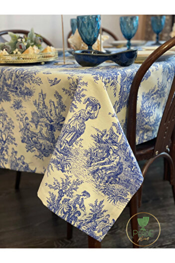 Perdeplus French Tablecloth, Vintage Pastoral Scene Pattern, Decorative Dining Table Cloth