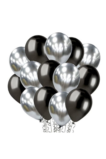 Toyska Set 10 Latex Balloons Chrome, Party Model, 23 cm, Black Silver, 2.2 g