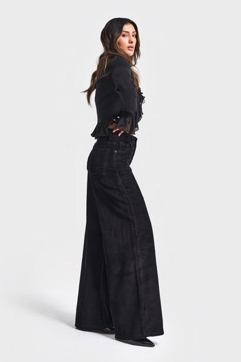 its basic Γυναικείο Μαύρο Χρώμα Hera 26w41 Palazzo Fit Corduroy Παντελόνι