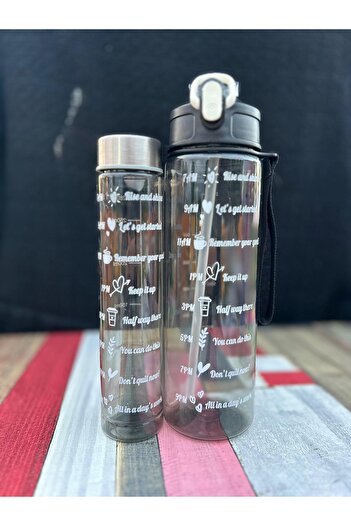 OSMEY Transparent Motivational Set of 2 Water Bottles 900 Ml+300 ml Tritan Water Bottle