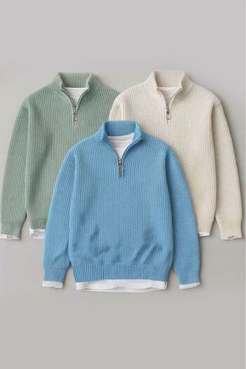 Gameyal Men's 3-Piece Half-Zip Ribbed Knit Sweater