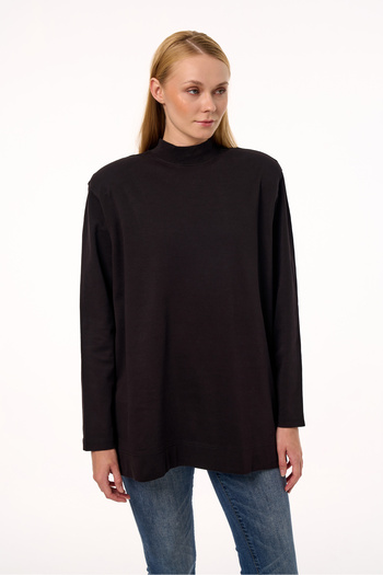 qanpaq Rey - Black Women's Snap Fastener Padded Stand Collar Oversized Long Sleeve Basic