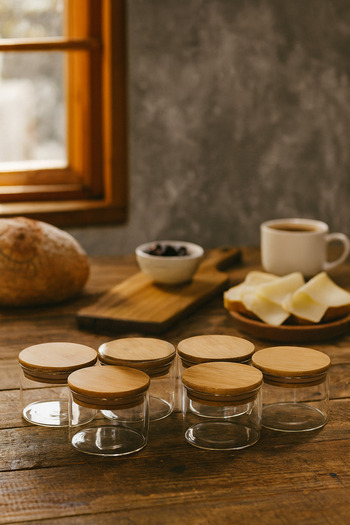 ZURİ DESİGN Airtight Set of 6 Flat Glass Breakfast Vacuum Lid Jars - 365 ml