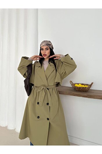 ZF BUTİK Women's Waist Belt Detail Long Trench Coat