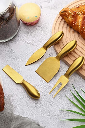 Chavin Çelik 4 Parça Gold Peynir Bıçağı Seti Peynir Dilimleyici cin620sr