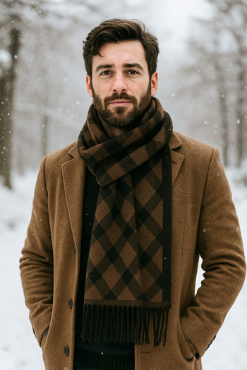 Suyutti Men's Warm Patterned Knitwear Scarf Kaşkol Baklava Pattern