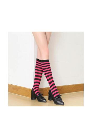 Köstebek Black Pink Striped Knee Socks