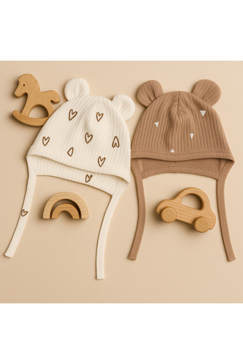 greenmoss 100% Cotton 2-Pack Baby Beanie