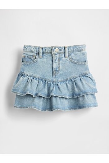 GAP Kız Bebek Mavi Denim Katmanlı Volan Etek