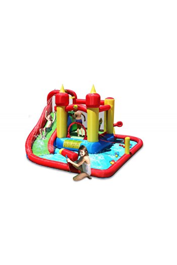 Happy Hop Splash Funland inflatable mattress, slide, water cannon, climbing area, ball and darts playground