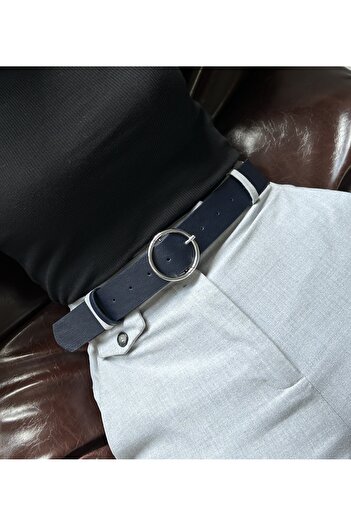 LİA KEMER Round Silver Buckle Women's Waist Belt, Casual Belt, Coat Belt, Pants Belt