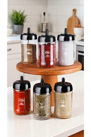 Justyol 6-Piece Glass Spice Jar Set – 300 ml Kitchen Organizer Jar Set with Spoon and Lid