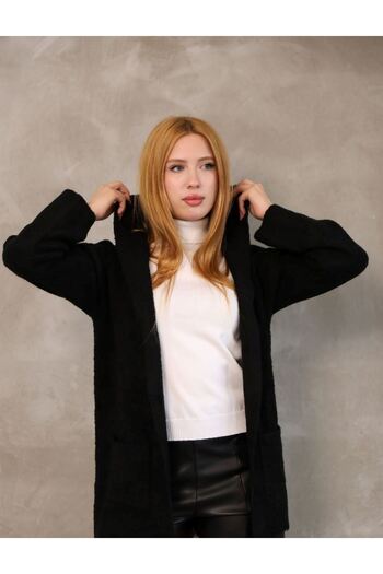 VELLICHOR Soft Textured Long Cardigan Black