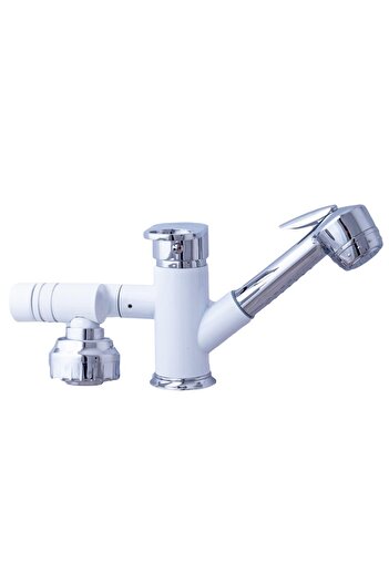 Trendy's Basin mixer, TRENDY S, mobile spout, extractable shower head, white-chrome