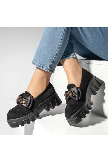 BMoD Women's black suede casual shoes with a decorative accessory MOD13205