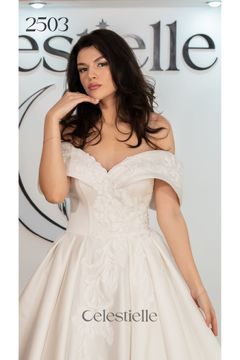 Celestielle Rochie de mireasă prințesă tip ball gown din tafta cu mâneci căzute